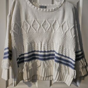 NWOT Josephine A White and Navy Patterned Sweater PXL